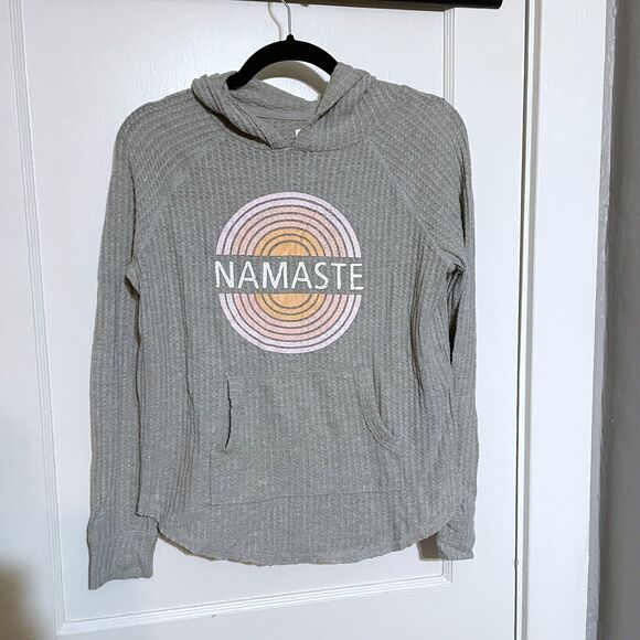 Grayson Threads Namaste Waffle Knit Graphic Hoodie Size S Yoga Comfy Gray - Picture 1 of 5
